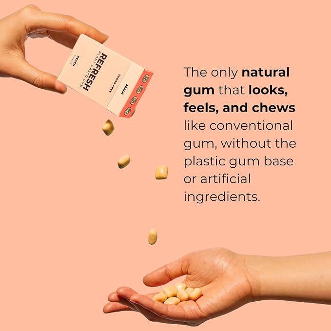 Refresh Gum Fruit Variety Pack – Xylitol, Sugar Free Chewing Gum, Natural Flavor & Organic Ingredients – Long Lasting, Plant-Based, Non-GMO – 12 Pieces, 5 Pack (12 Count (Pack of 5), Peach)
