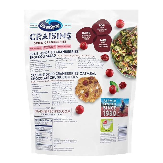 Ocean Spray Craisins Dried Cranberries, Original, 48 Ounce (Pack of 2)