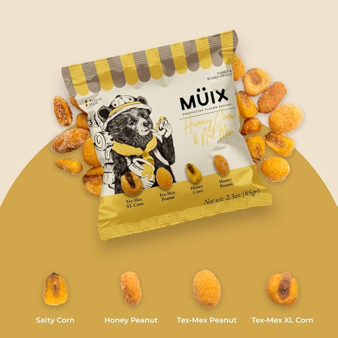 M체ix Snacks, Special Flavor Trail Mix, Honey Mix, Mix Snacks (XL Corn, TexMex Peanut, Honey Corn and Peanut) - 2.3 Ounce Bags (Pack of 16 Bags)