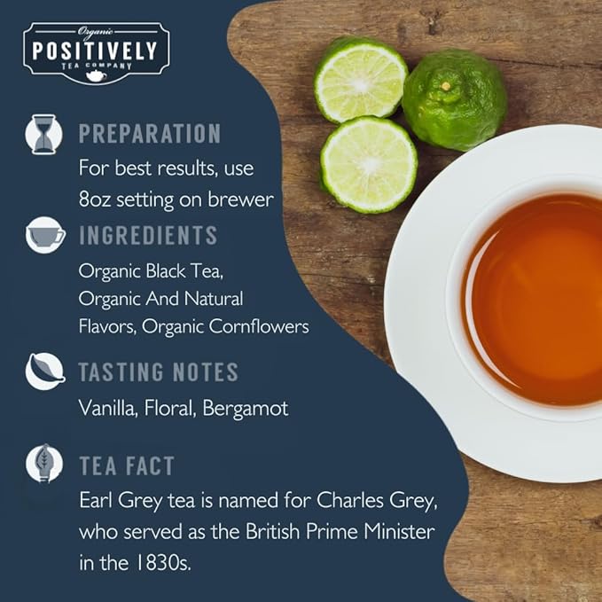 Organic Positively Tea Company, Earl Grey De La Crème Black Tea, K-Cup Compatible, 24 Pods