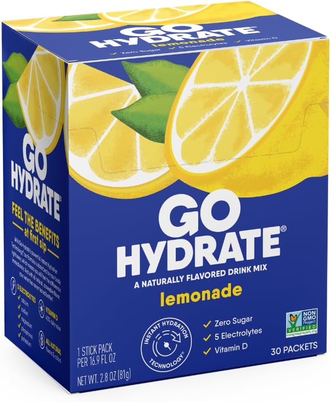 GoHydrate Instant Hydration Powder Packets - Low Sodium Electrolytes Drink Mix - Natural Hydration
