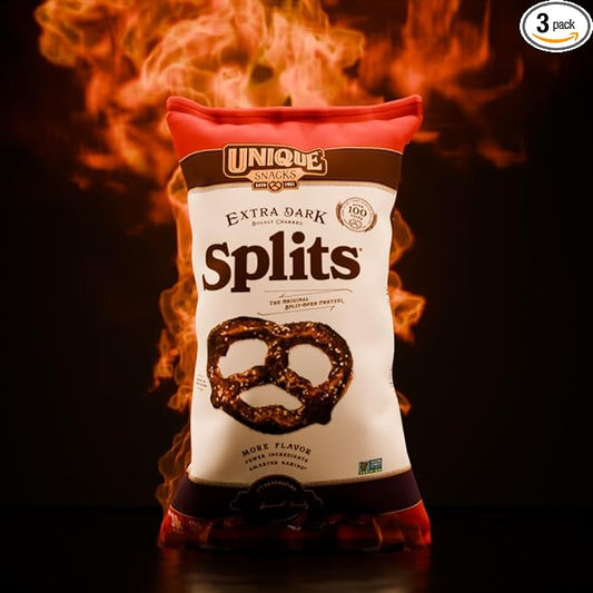 Unique Snacks Extra Dark Splits Pretzels, Original Split-Open Pretzels, Delicious Homestyle Baked Snack Bag, Vegan, OU Kosher, and Non-GMO Food, No Artificial Flavor, 11 Oz. Bag, Pack of 3