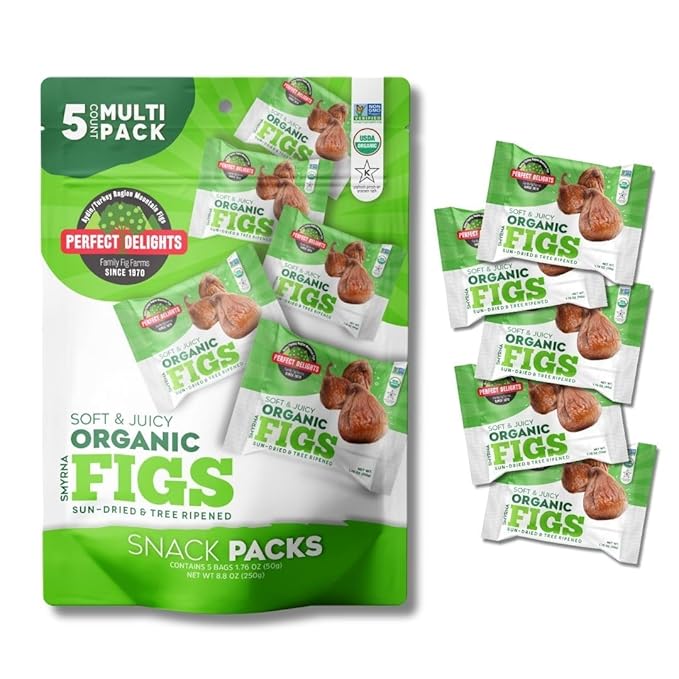 Perfect Delights Organic Snack Pack Figs, Sun-Dried Turkish Figs, On-the-Go Vegan, Healthy Snack, Easy-to-Carry Dried Figs, Perfect for Kids & Adults 5 Pack (1.76 oz each)