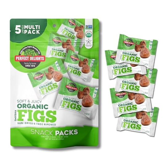 Perfect Delights Organic Snack Pack Figs, Sun-Dried Turkish Figs, On-the-Go Vegan, Healthy Snack, Easy-to-Carry Dried Figs, Perfect for Kids & Adults 5 Pack (1.76 oz each)