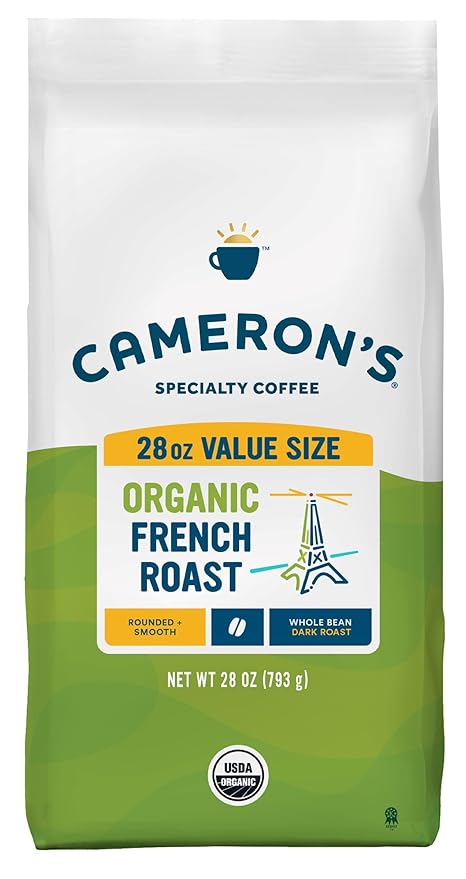 Cameron's Coffee Roasted Whole Bean Coffee, Organic French Roast, 28 Ounce