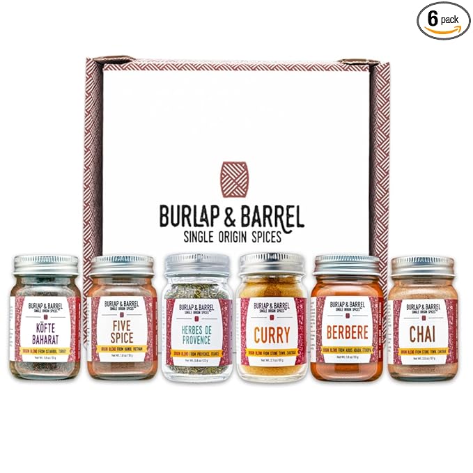 Burlap & Barrel Spices of the World 6-Pack Gift Set- As Seen on Shark Tank! Travel the World With 6 Delicious Spice Blends- Includes Chai, Five Spice & More - 6 Full Size Jars