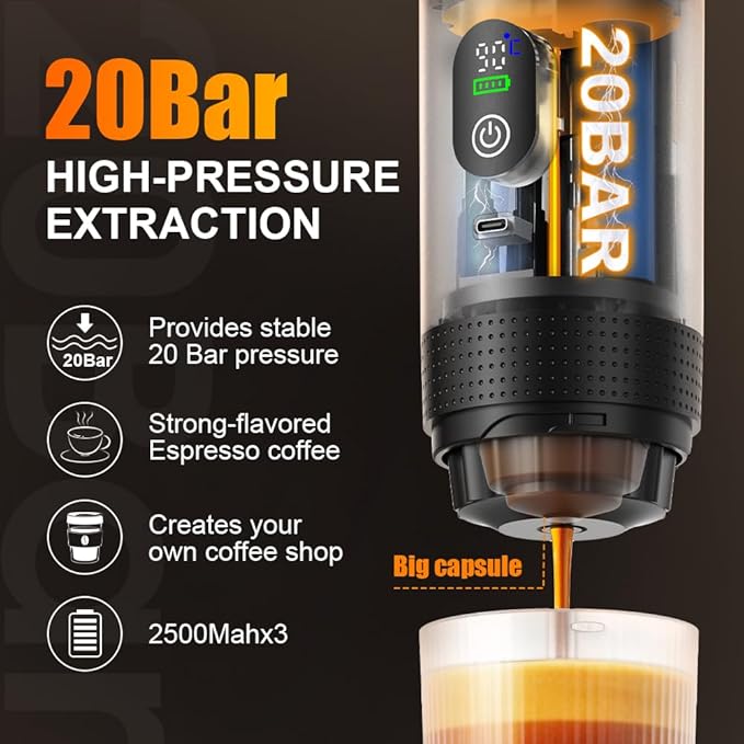 Automatic Espresso Maker ??Dual Hot & Cold Brew ??20 BAR Pressure ??Compact Portable Coffee Machine with Rapid Heating ??Built-In Transparent Cup ??Travel-Friendly Design