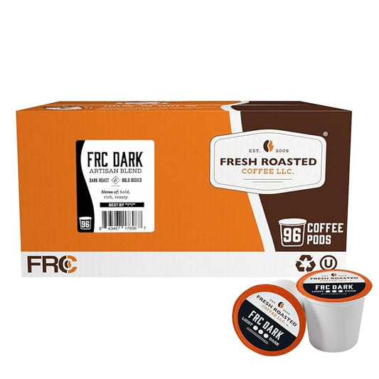 Fresh Roasted Coffee, FRC Dark Roast Blend, 96 Pods for K Cup Brewers