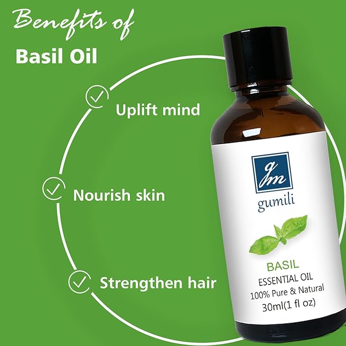 Basil Essential Oil 1 Oz ??100% Pure Natural Basil Oil for Diffuser, Skin, Massage & DIY, Fresh Herbaceous Aroma