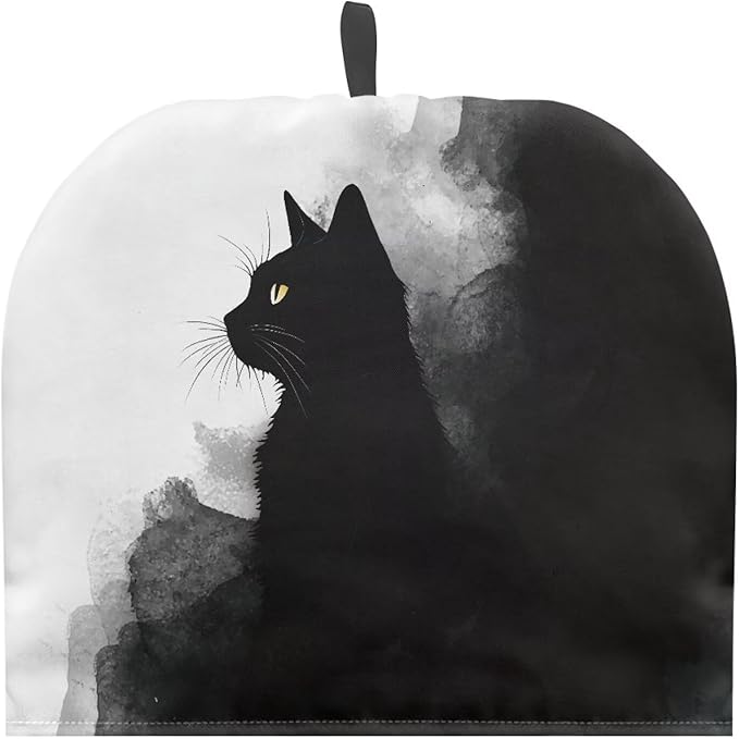 Ink Painting Cat Tea Cozy for Teapot Dome Teapot Cover with Handle Dust Cover Kitchen Kettle Dust Cover Can Hung and Folded Decorative Kitchen for Holiday 竊뉰lack竊?"<div>