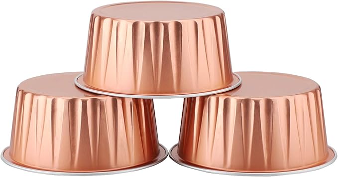 EUSOAR Disposable Foil Ramekins with Lids, 60pcs 5oz Cupcake Liners Aluminum Foil Baking Dessert Cups, Mini Muffin Creme Brulee Ramekins Cheesecake Pan for Catering Wedding Party Favor-Rose Gold