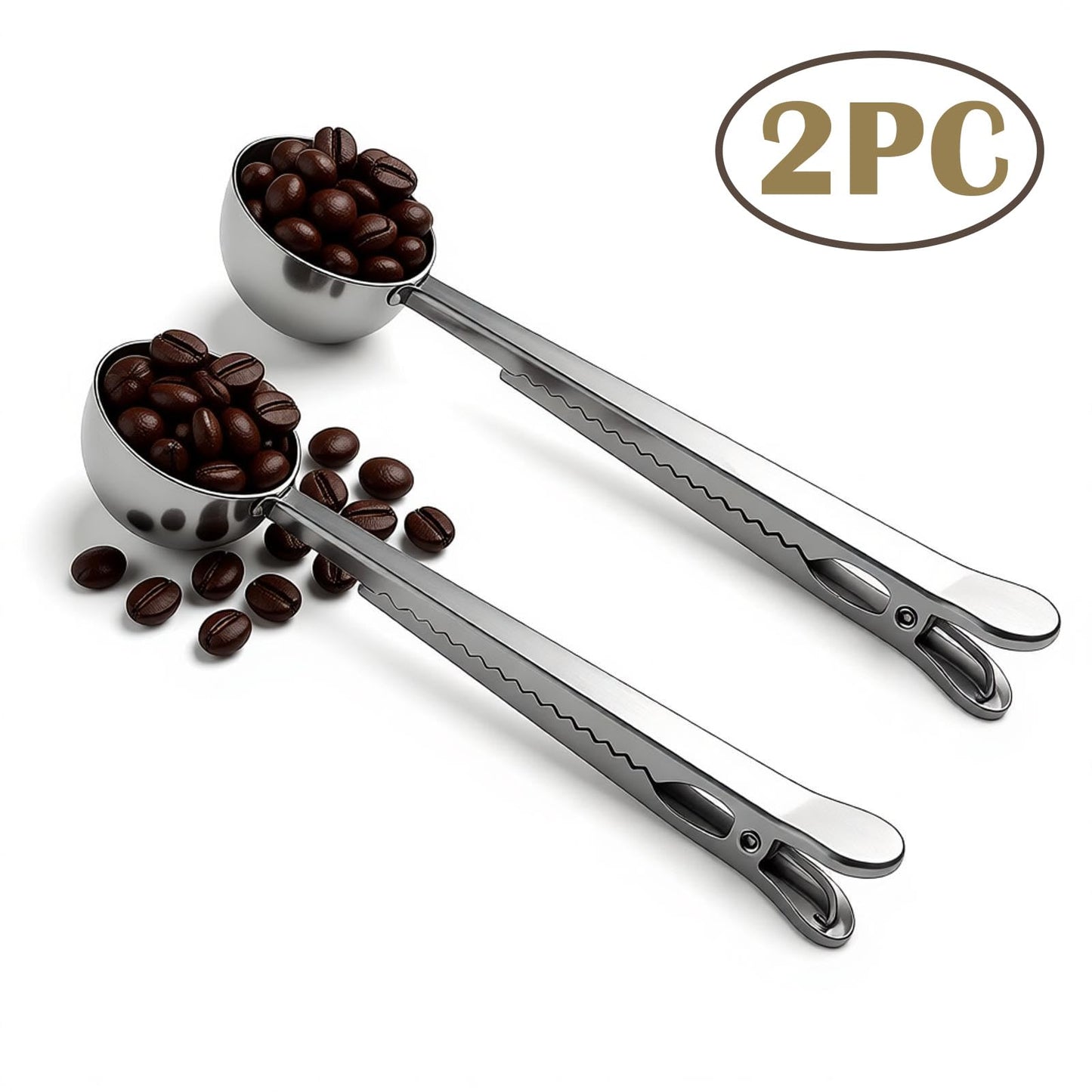Coffee Scoop Spoon with Bag Clip, Silver, 2 Pcs, 1 Tbsp, 15ML