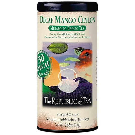 The Republic of Tea ??Decaf Mango Ceylon Black Tea Tin, 50 Tea Bags, Environmentally- Friendly Decaffeinated Tea