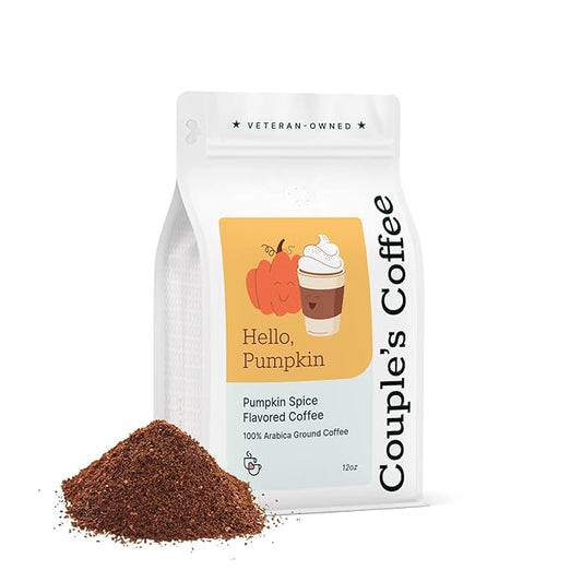 Couple?™s Coffee Ground Coffee | Gives Back to Military Families | Hello Pumpkin | Medium Roast Pumpkin Spice Flavored Coffee | Made with 100% Arabica Beans | 12oz bag brews about 34 cups