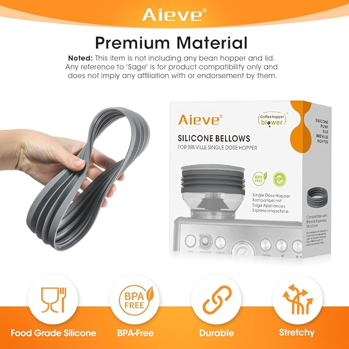 AIEVE Silicone Bellow Compatible for Breville Barista Express, Single Dose Hopper for Breville Espresso Machine,Gray