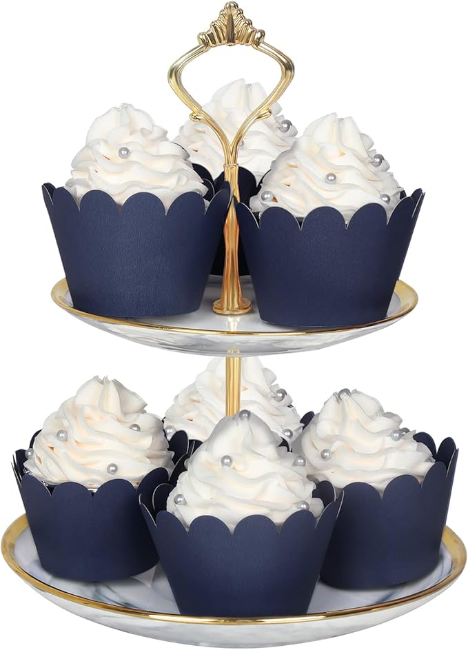KPOSIYA Set of 100 Artistic Bake Cake Cups Filigree Little Vine Lace Laser Cut Cupcake Wrapper Liner Baking Cup Muffin CaseTrays for Wedding Birthday Party Decoration-Best Kitchen Gift (Navy)