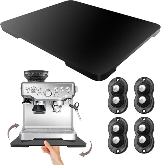 360째 Rolling Tray Bamboo Appliance Slider for Kitchen Appliances, for Breville Espresso Machine Accessories, Sliding Tray for Coffee Maker Appliances Mat Easily from Under The Cabinet Black 13"횞15.7"