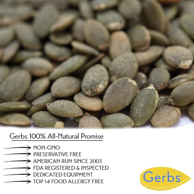 GERBS Unsalted Pumpkin Seed Kernels 2 LBS|Top 14 Allergy Free Food |Use in salads, yogurt, bake, oatmeal, trail mix|Grown in Canada, packed in US