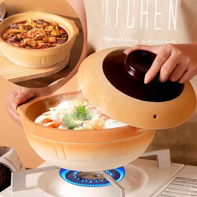 XICHENGSHIDAI Ceramic Casserole Stew Pot with Lid, Chinese Clay Pot Rice, Stockpot Cookware Heat-resistant Dish with Handle (Yellow, 2000ml 2.1Quarts)