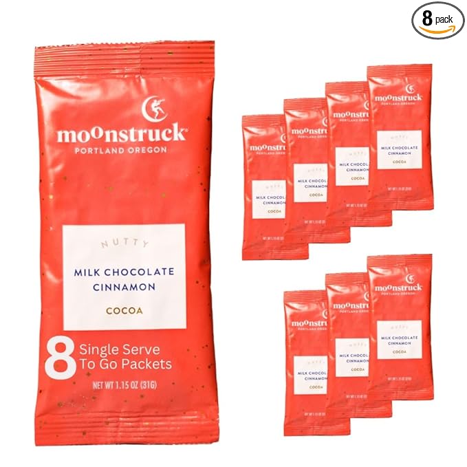 Moonstruck Single Serve Cinnamon and Almond Milk Hot Chocolate Packets, 8 Count (Pack of 1)