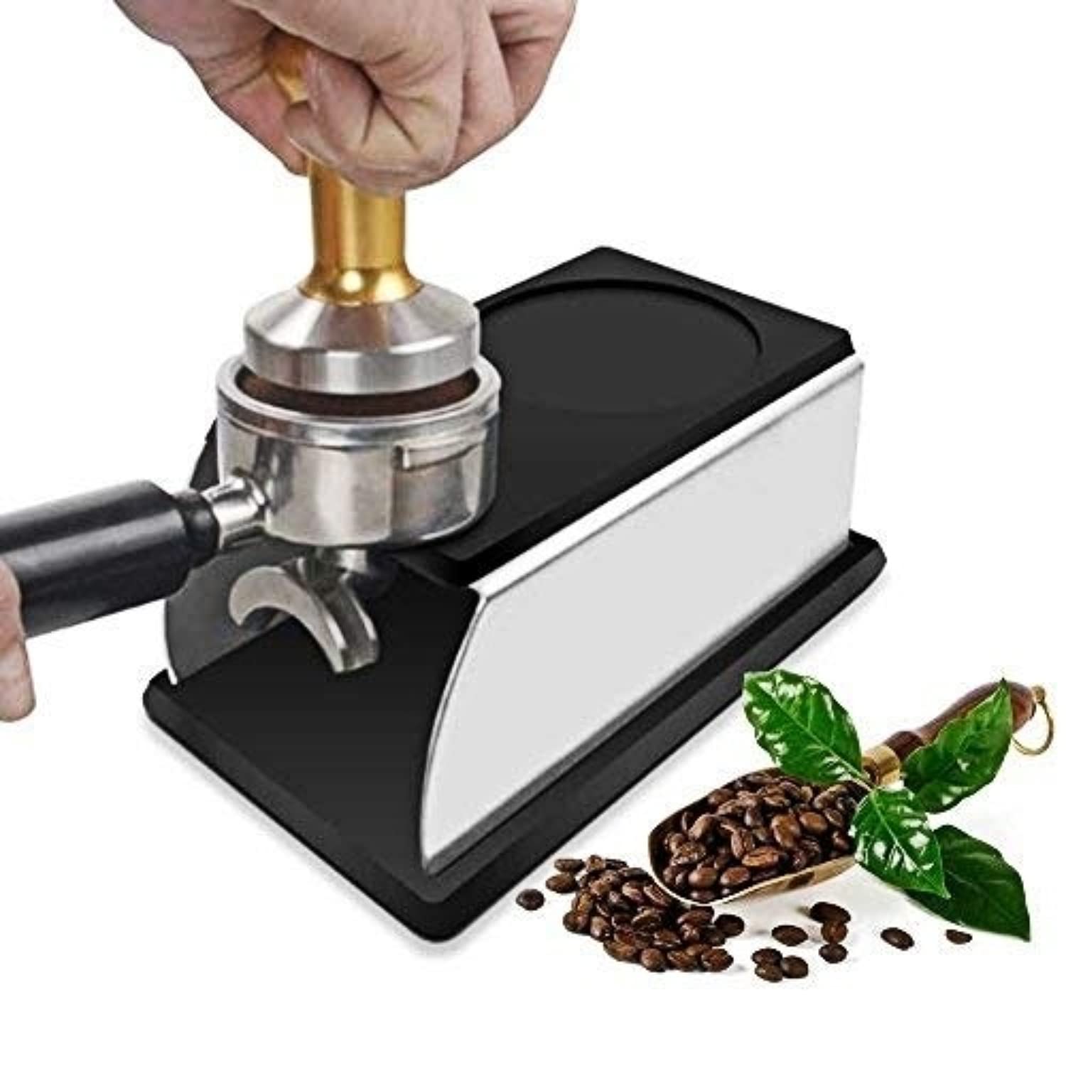 Yosoo Stainless Steel Coffee Tamper Stand, Coffee Powder Maker Rack Silicone Tamping Mat, Coffee