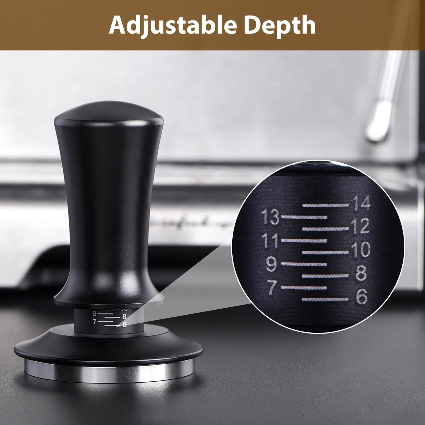 Attsky 51mm Spring Loaded Depth Adjustable Espresso Tamper for Portafilter