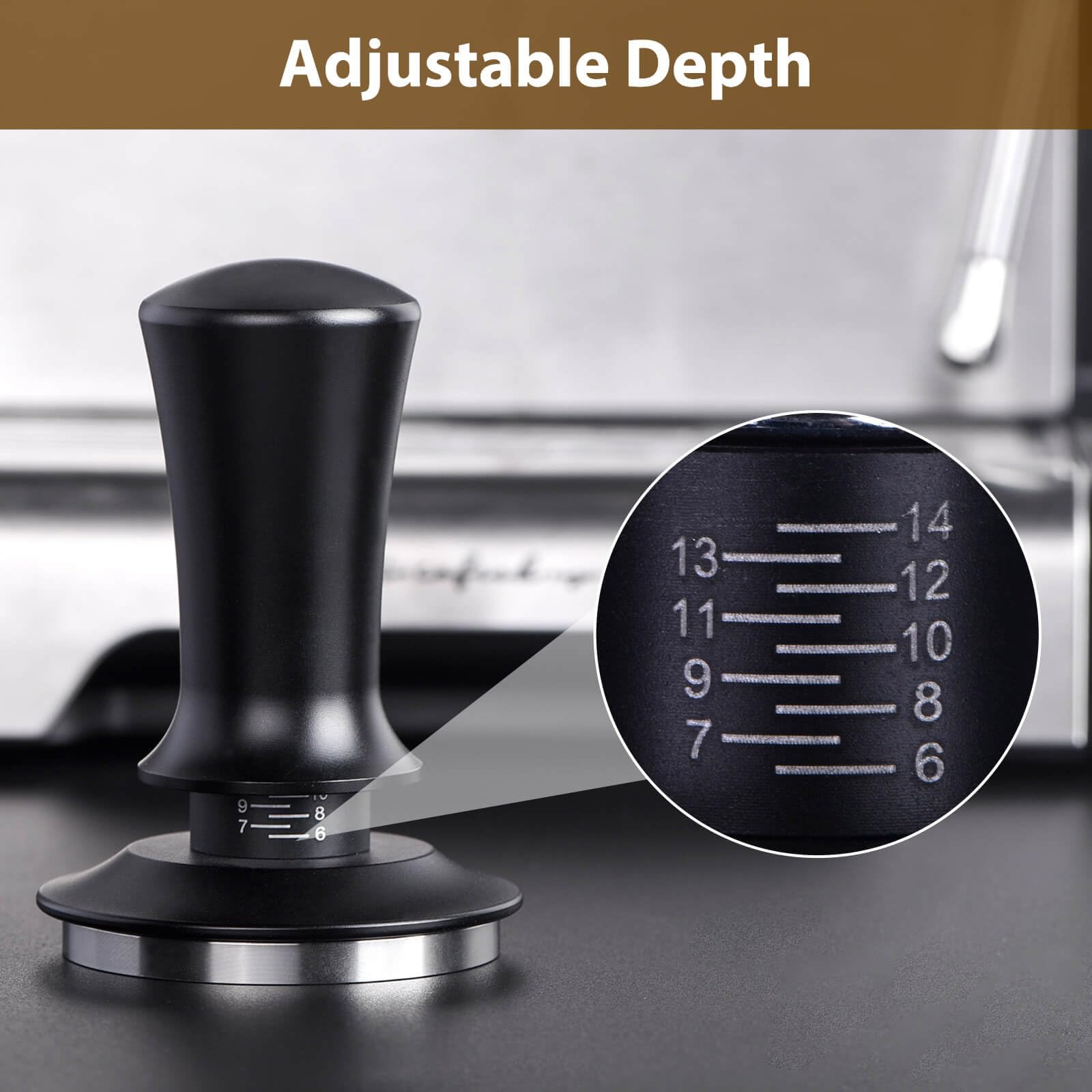 Attsky 51mm Spring Loaded Depth Adjustable Espresso Tamper for Portafilter