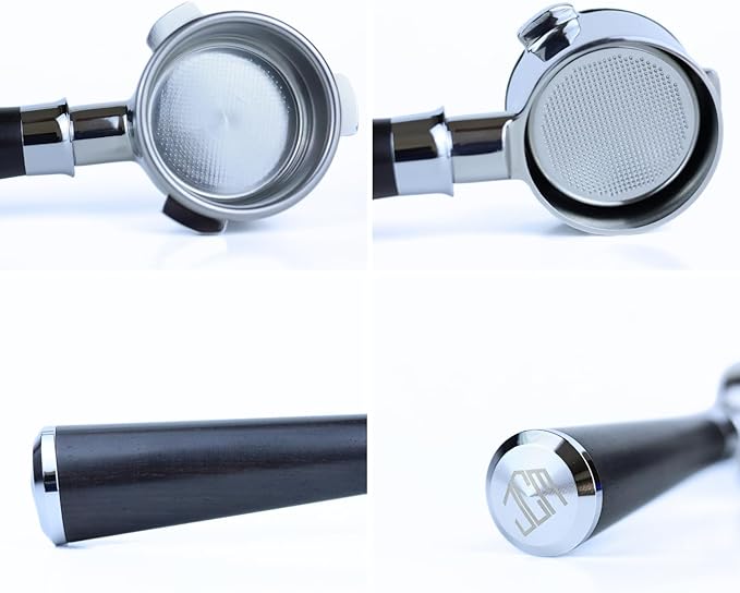 54mm Bottomless Portafilter 3 Ears Black Rosewood Handle Set??Fits Breville Barista Express, Bambino, Impress, Duo Temp Pro and Infuser ??Includes 18g Filter Basket & 1.7mm Puck Screen