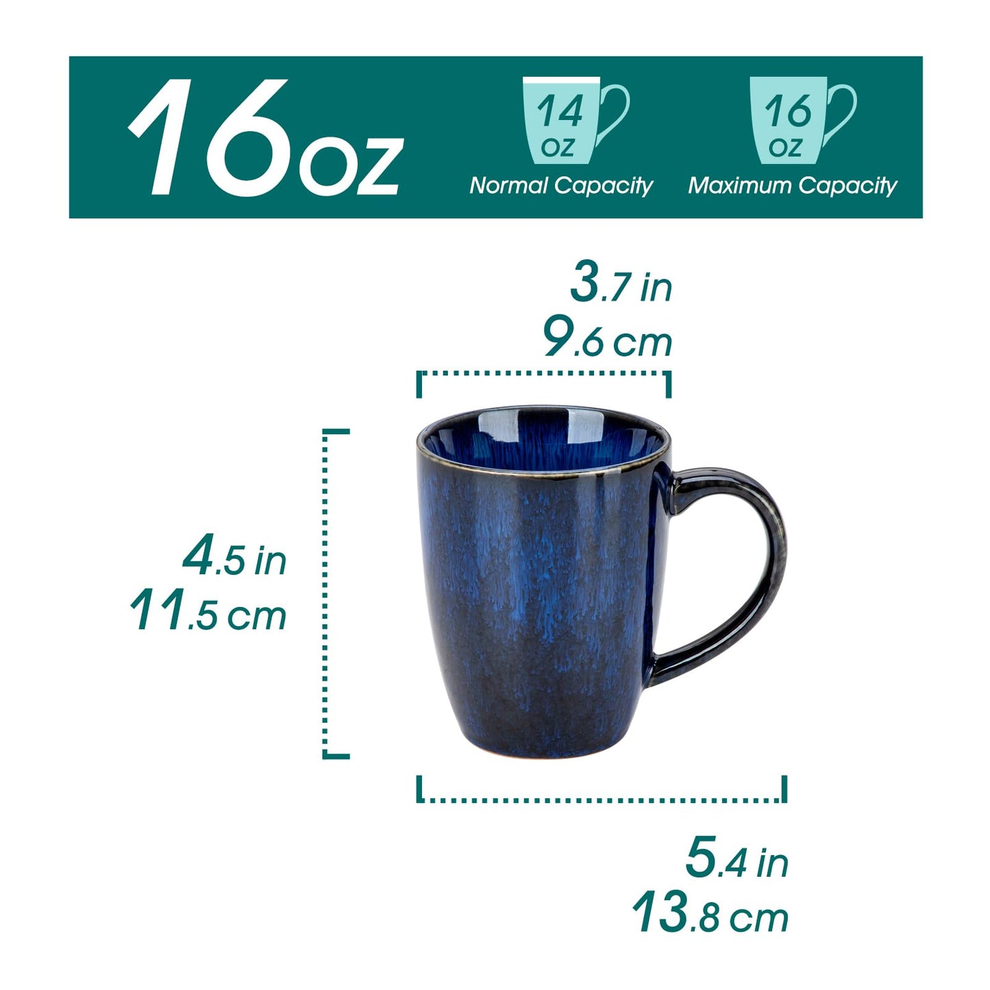vancasso STARRY Ceramic Coffee Mug Set of 6, 16 Oz Tea Cups with Handle for Latte, Tea, Cappuccino