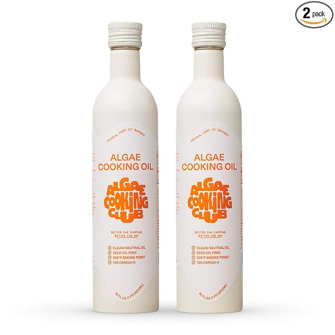 Algae Cooking Club Chef-Grade 100% Algae Cooking Oil - High Smoke Point 535째F - Rich in Omega-9, Neutral Buttery Flavor - Seed-Oil Free - Perfect for Searing, Baking, Frying & Dressings (2, 16 fl oz)