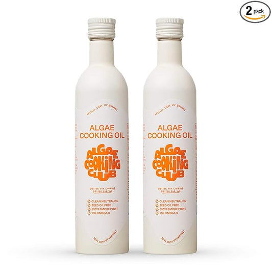 Algae Cooking Club Chef-Grade 100% Algae Cooking Oil - High Smoke Point 535째F - Rich in Omega-9, Neutral Buttery Flavor - Seed-Oil Free - Perfect for Searing, Baking, Frying & Dressings (2, 16 fl oz)