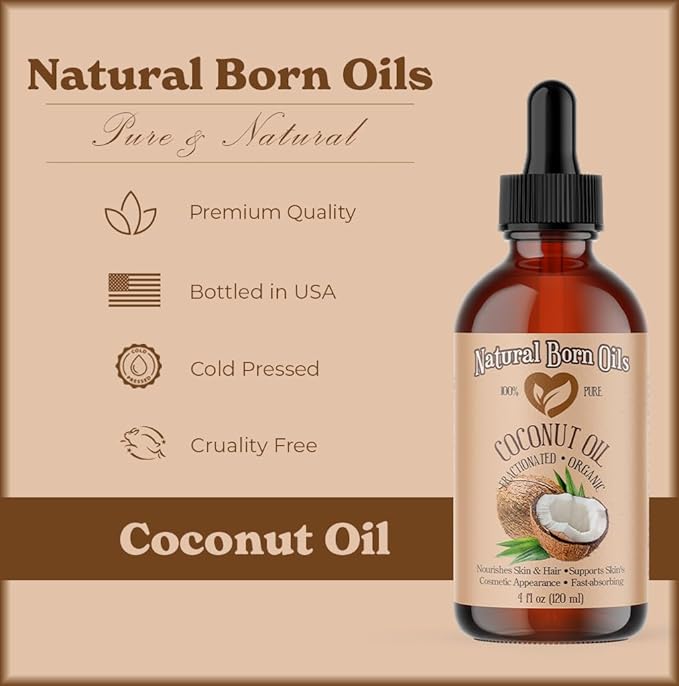 Coconut Oil Fractionated, 16oz, Organic, Cold-Pressed, Carrier Oil, Fast-Absorbing, Deep Skin Care, Hair Health, Natural Born Oils.
