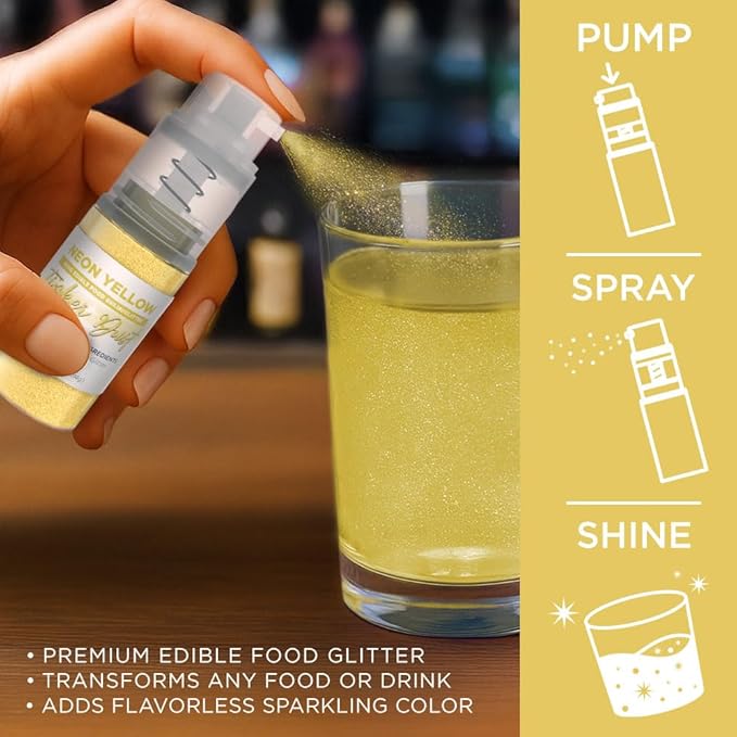Bakell - Neon Yellow Tinker Dust (4g, 1x Mini Spray Pump) Edible Glitter for Food, Desserts, and Beverages!