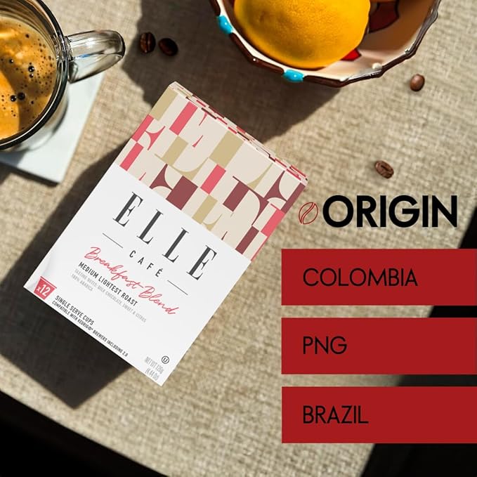 ELLE Café© Breakfast Blend K-Cup Pods - 24 Count - 100% Arabica Coffee, Flavor Medium Light Roast - Single-Serve Coffee Pods