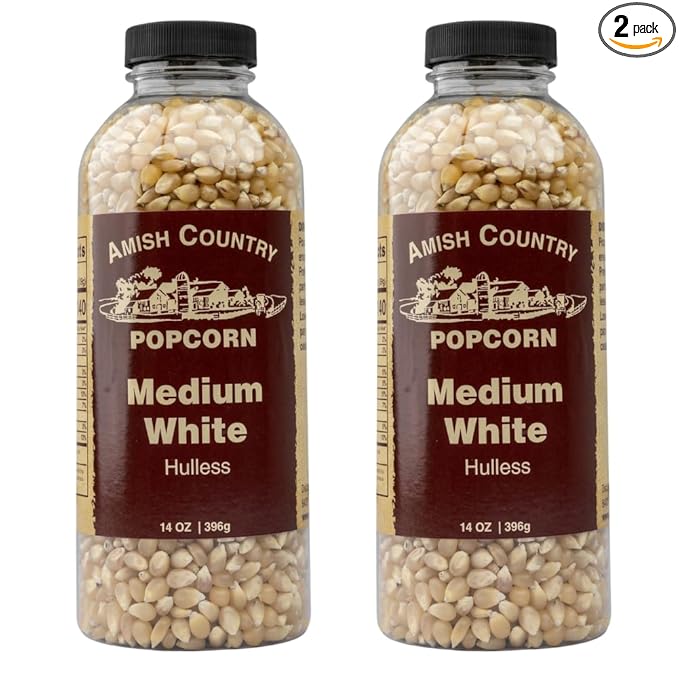 Amish Country Popcorn | 2-14 oz Bottles | Medium White Popcorn Kernels | Old Fashioned, Non-GMO and Gluten Free (2-14 oz Bottles)