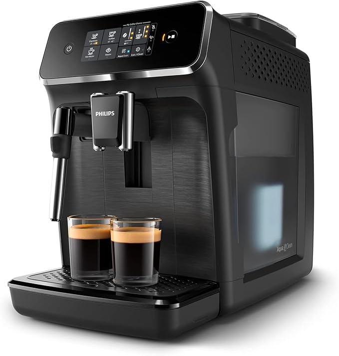 Philips 1200 Series Fully Automatic Espresso Machine, Classic Milk Frother, 2 Coffee Varieties, Intuitive Touch Display, 100% Ceramic Grinder, AquaClean Filter, Aroma Seal, Black (EP1220/04)