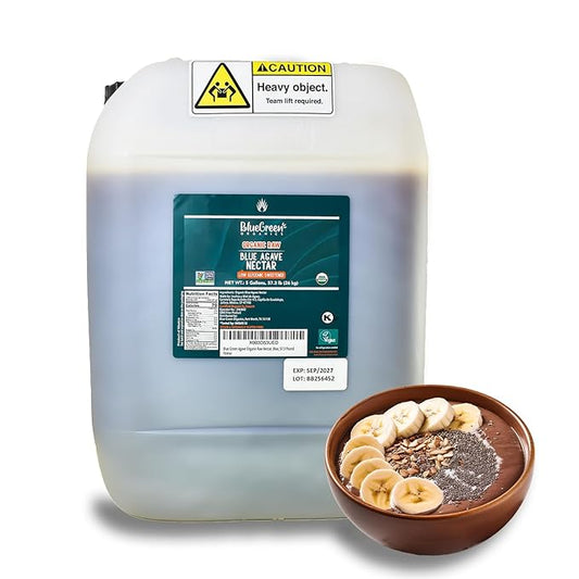 BLUE GREEN ORGANICS, Agave syrup, Agave, Gluten Free, Organic, Sweetener, coffees, pancakes or any baked good, Family-friendly, For restaurants, Sugar substitute, Raw, 57.3 Lb
