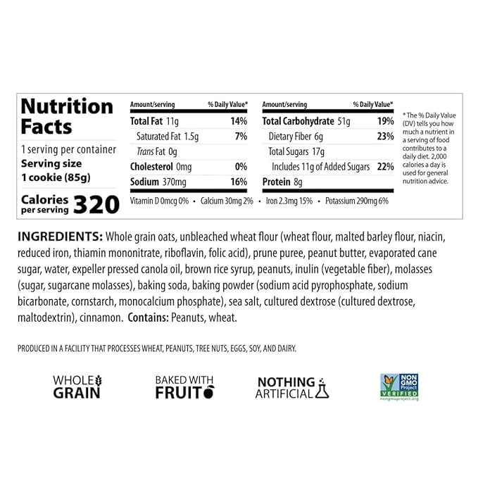 Erin Baker's Breakfast Cookies, Peanut Butter, Whole Grain, Vegan, Non-GMO, 3 Ounce (Pack of 12)