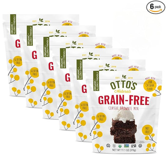 Otto's Naturals Grain-Free Classic Brownie Mix, 11.1 Oz., 6 Pack, Top 9 Allergen-Free, Versatile for Baked Treats, Made with Organic Cassava Flour, Gluten Free, Non-GMO, Vegan, Plant-Based