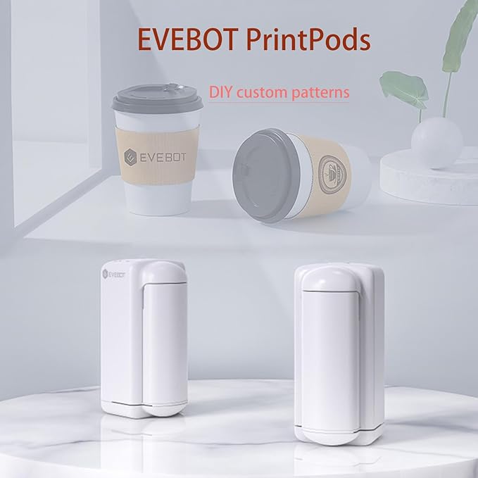 PrintPods Handheld Inkjet Printer for T-Shirts, Cartons, Wood Grain, Portable Mini Printer Custom Logo, Time, Pattern, Word, QR Code - Bluetooth, Light Red FancyBox 1PCS