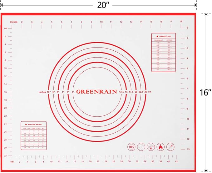 Silicone Pastry Mat Non Stick Extra Thick Baking Mat with Measurement Fondant Mat, Counter Mat, Dough Rolling Mat, Oven Liner, Pie Crust Mat (16''(W)*20''(L))