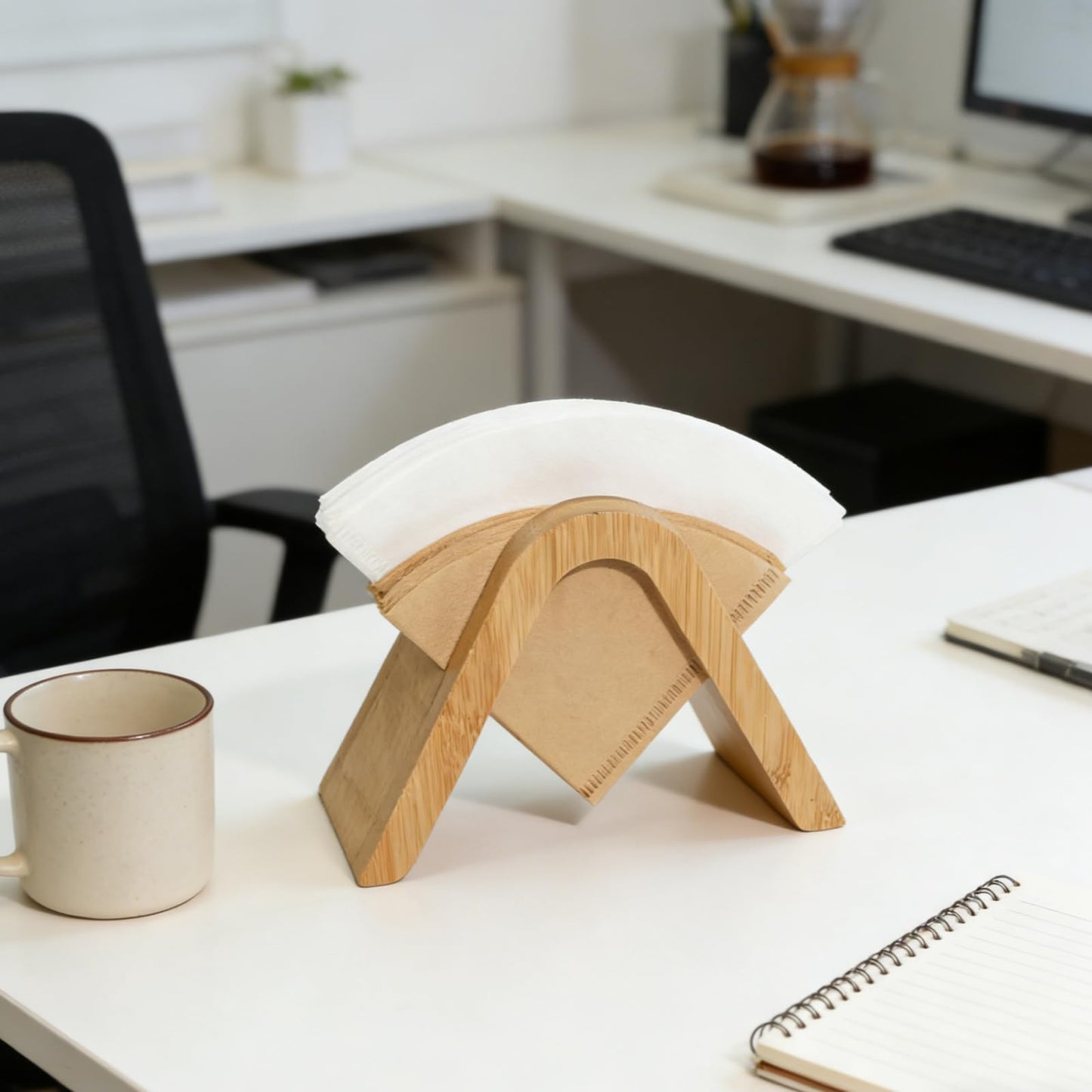 Bamboo Coffee Filter Holder - Storage Rack & Stand for 4 Filter Papers (Type A)