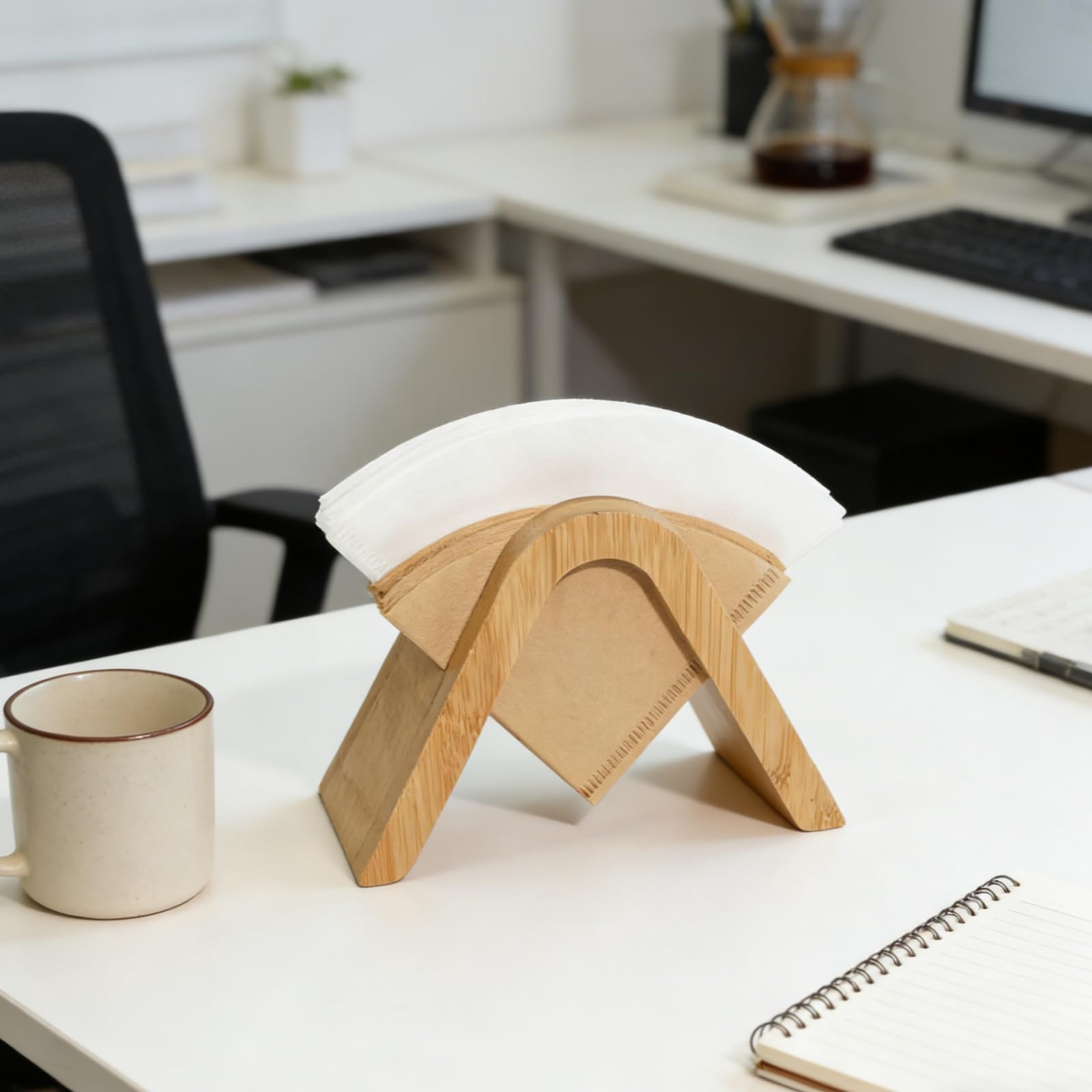 Bamboo Coffee Filter Holder - Storage Rack & Stand for 4 Filter Papers (Type A)