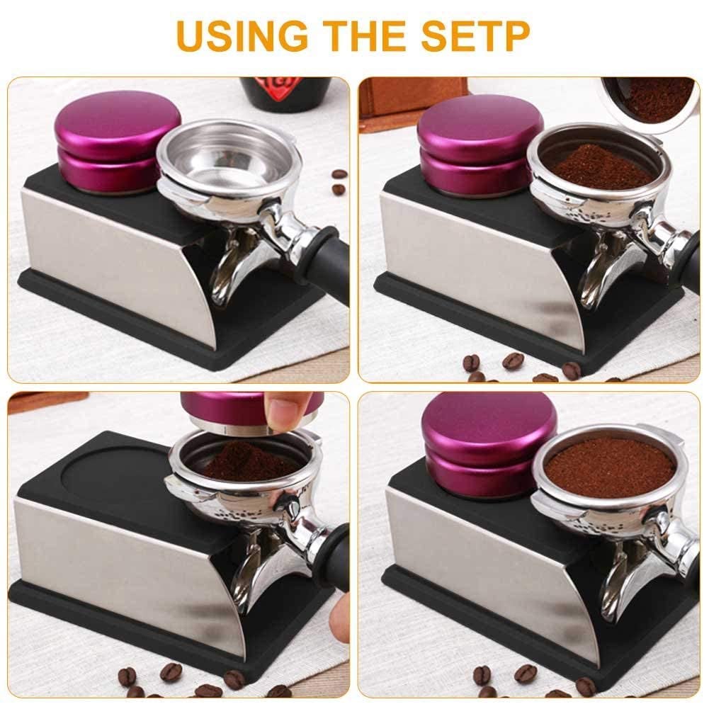 Yosoo Stainless Steel Coffee Tamper Stand, Coffee Powder Maker Rack Silicone Tamping Mat, Coffee