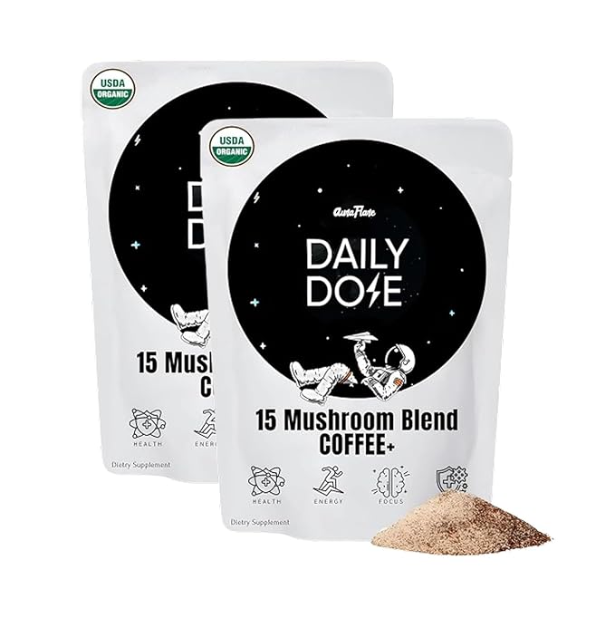 AuraFlare Mushroom Coffee | Premium Everyday Adaptogenic Mushroom for Better Focus, Energy and Digestion | Chaga, Lions Mane & L-Theanine | Doze Mushroom Coffee| 30 Servings (2, 6.35 Ounce (Pack of 2))