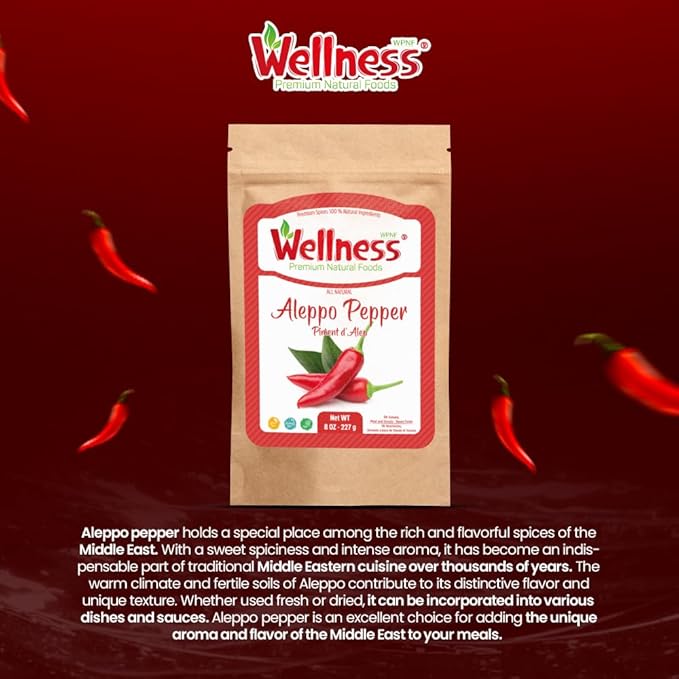Wellness Organic Chili Pepper Blend 8 oz - Aleppo & Cayenne, Ground White Pepper, Ghost Pepper Powder, Happy Belly Spices - Red & Cyan Pepper, Deer Meat Seasoning, Fresh Green Peppers, Rosemary Sprigs