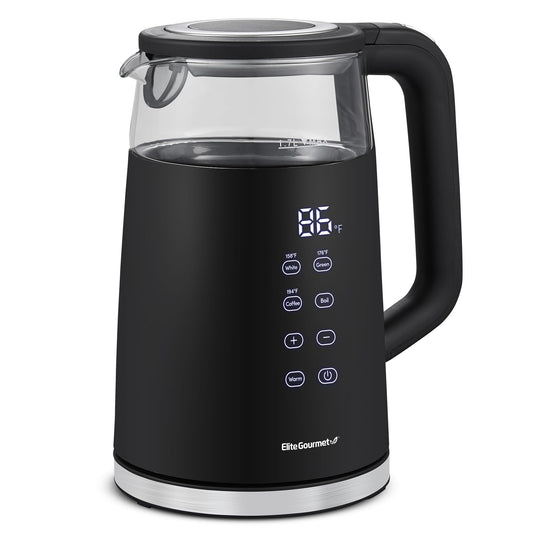 Elite Gourmet 1.7L Dual-Wall Cool-Touch Tea Kettle, Touchscreen, Black