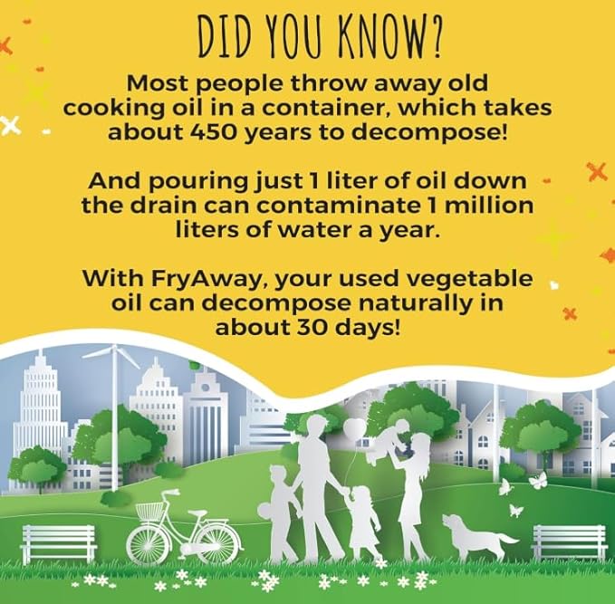 FryAway Super Fry Cooking Oil Solidifier, Super Value 3-Pack ??Solidifies 4.5 Gallons Cooking Oils - Plant-Based Powder - Fry Oil Away for Mess-Free Cleanup and Disposal - Easy to Use, Made in the USA