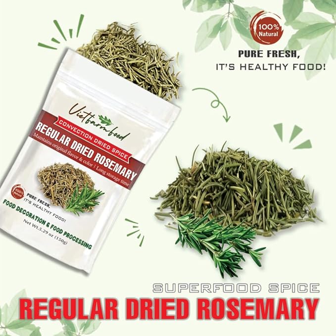 REGULAR DRIED ROSEMARY 5.29 Oz (150g) VIETFARMFOOD: Natural pure, convection dried seasoning made from real vegetables - perfect for adding flavor to any meal, from cooking, baking, soups, sauces