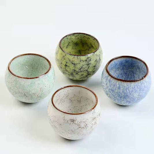 MQjzsh Handmade Chinese Japanese Tea Bowls, Tea Cup Set, 4 Pack, 110ml / 3.7oz for Office, Home, Gifts (Y,Lb竊똋g,W)